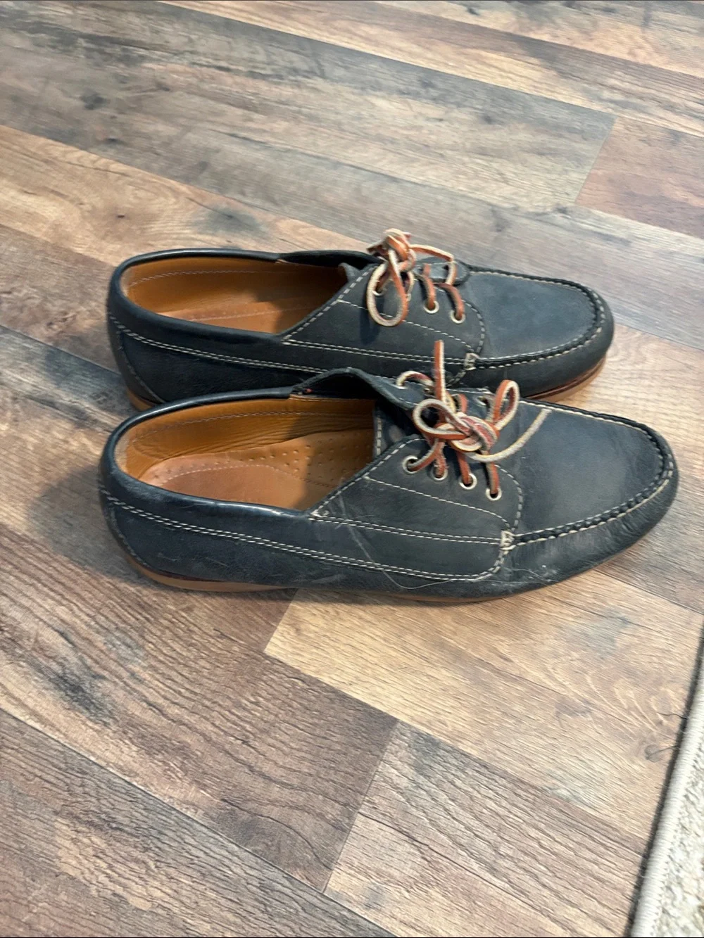 LL Bean Men’s Black Leather Mock Boat Shoes -Size 11.5